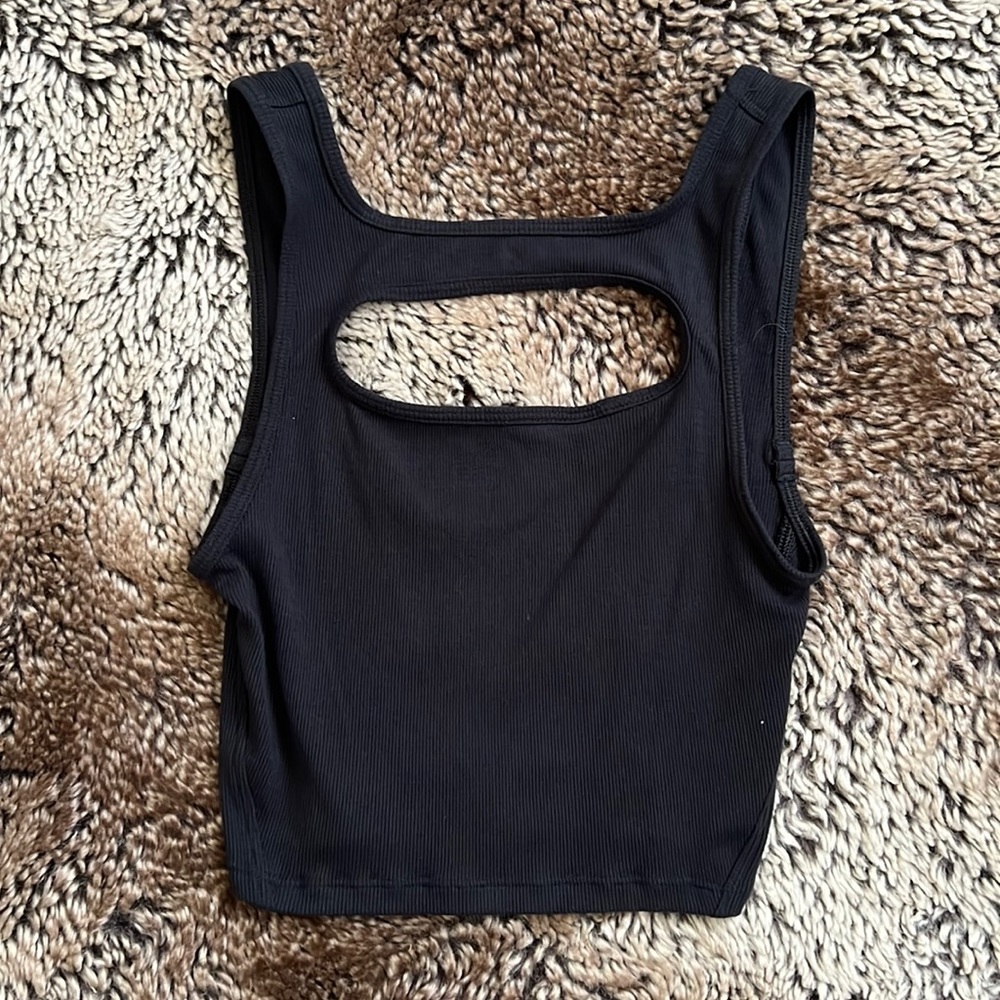 Lulu black cut our open back crop top